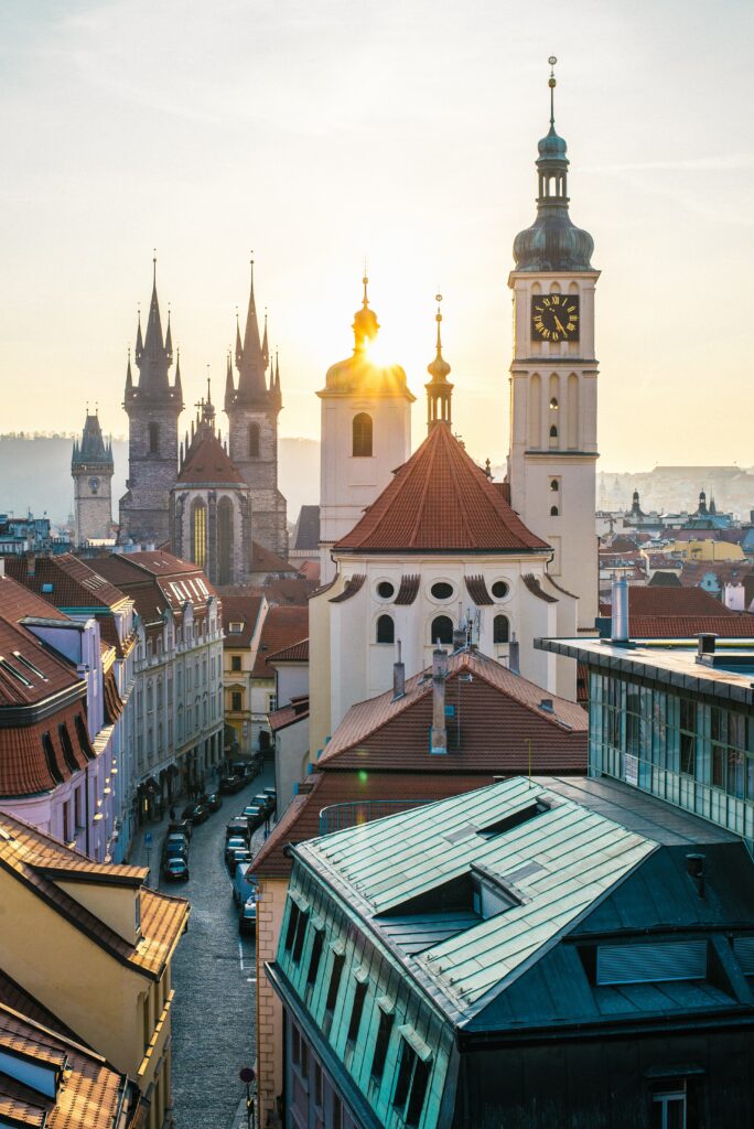 view of the city of Prague, first class flights to prague