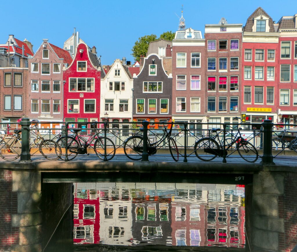 View of Amsterdam with colorful buildings