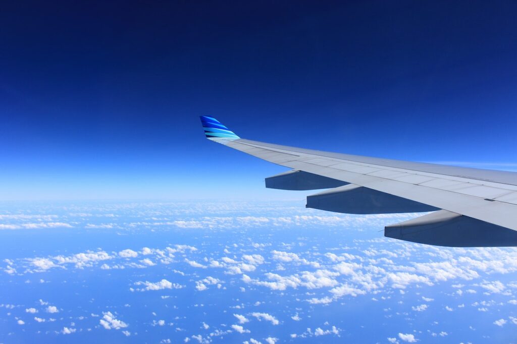 View of airplane wing from a flight